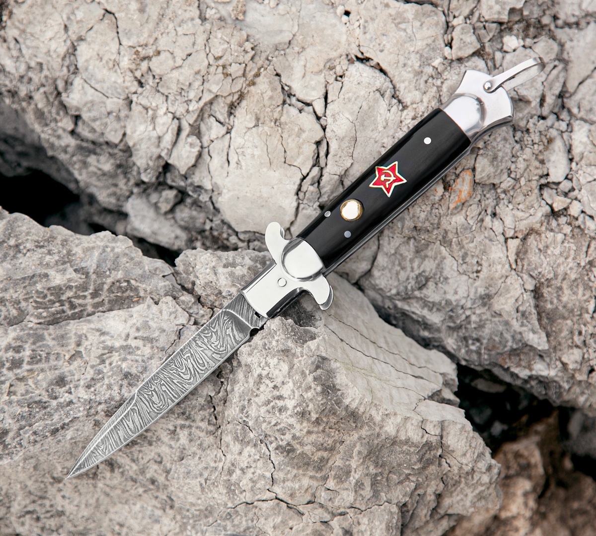 Выкидной нож Флинт из дамасской стали