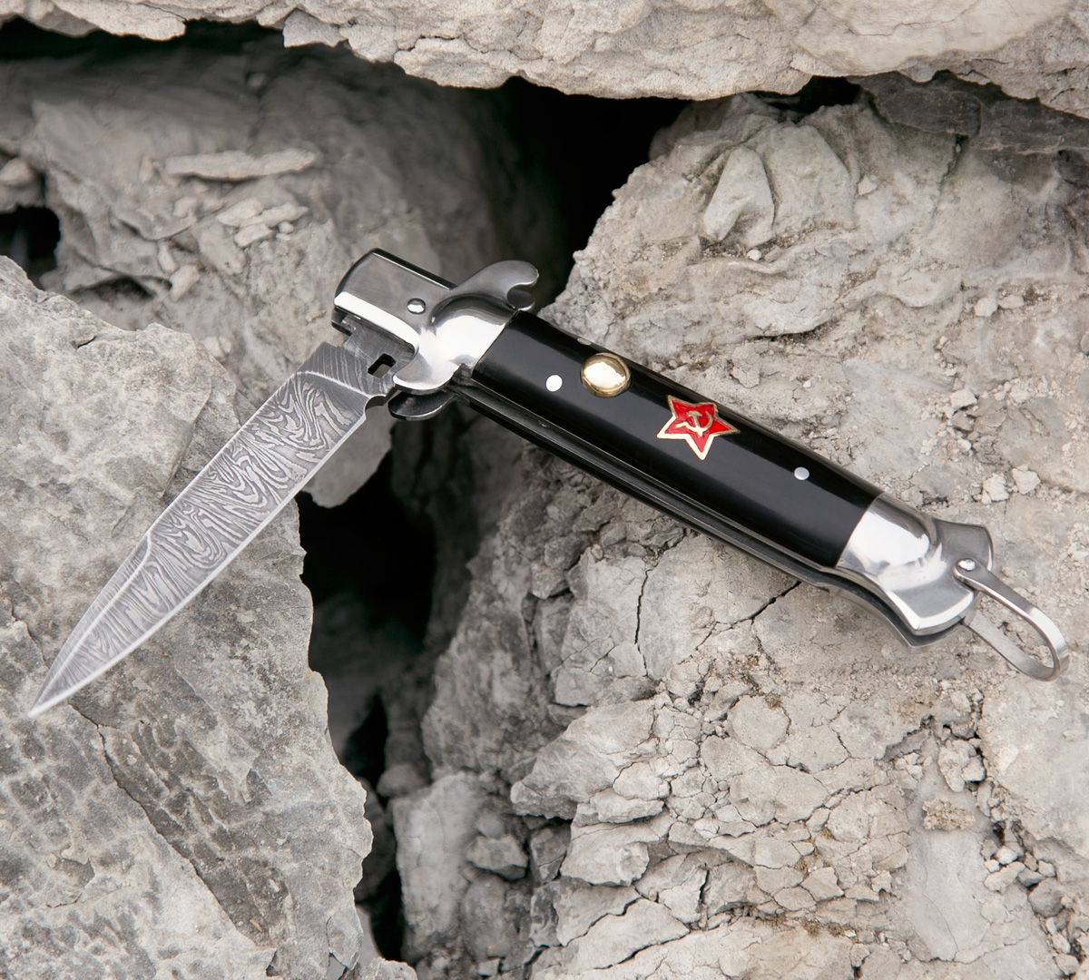 Выкидной нож Флинт из дамасской стали