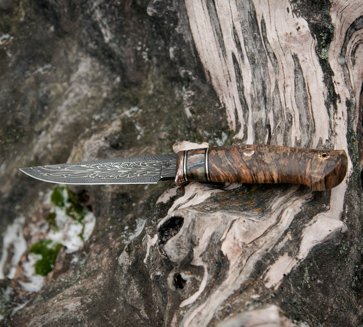Нож Ладья из мозаичной дамасской стали