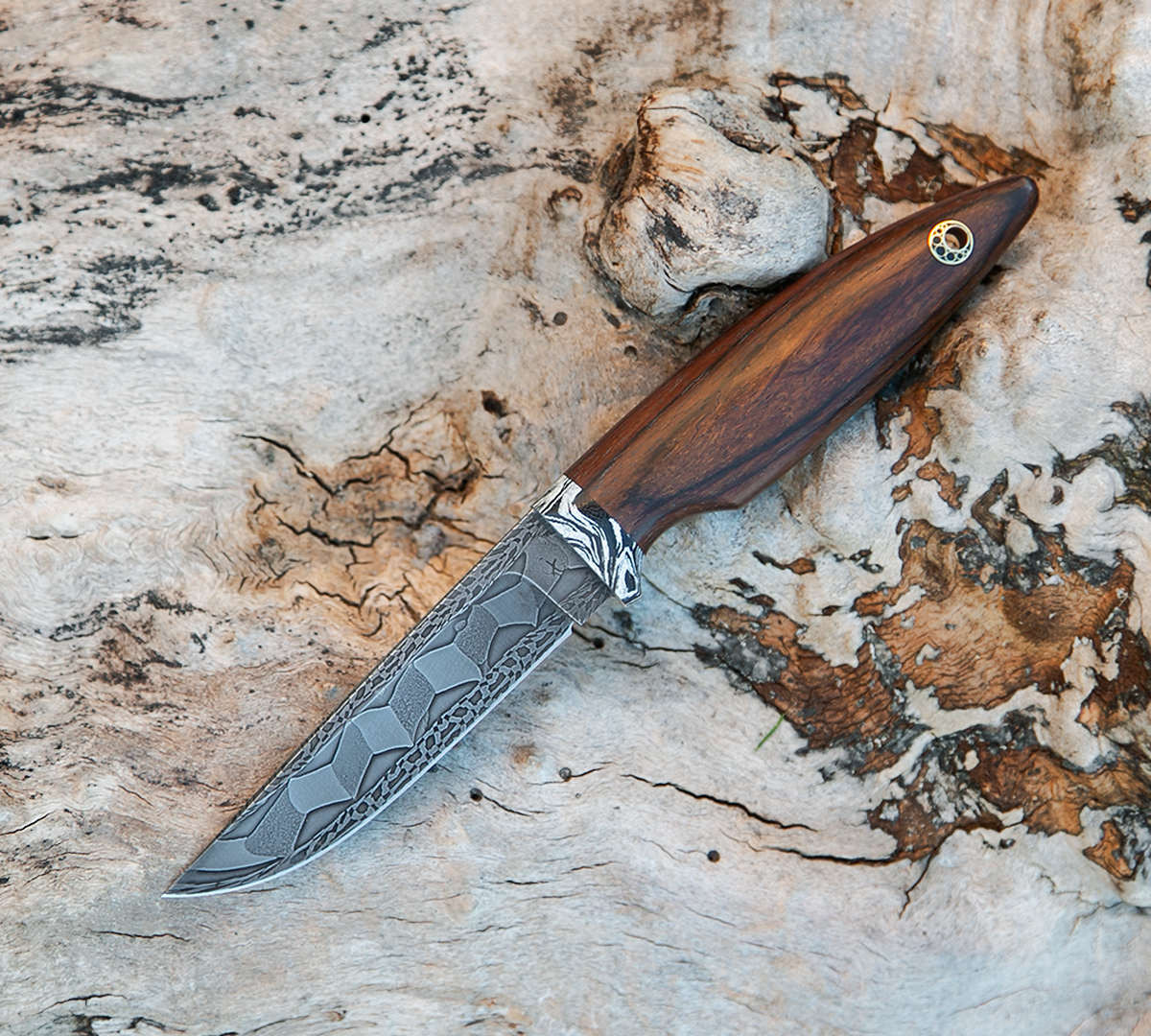 Нож Грибник из мозаичной дамасской стали