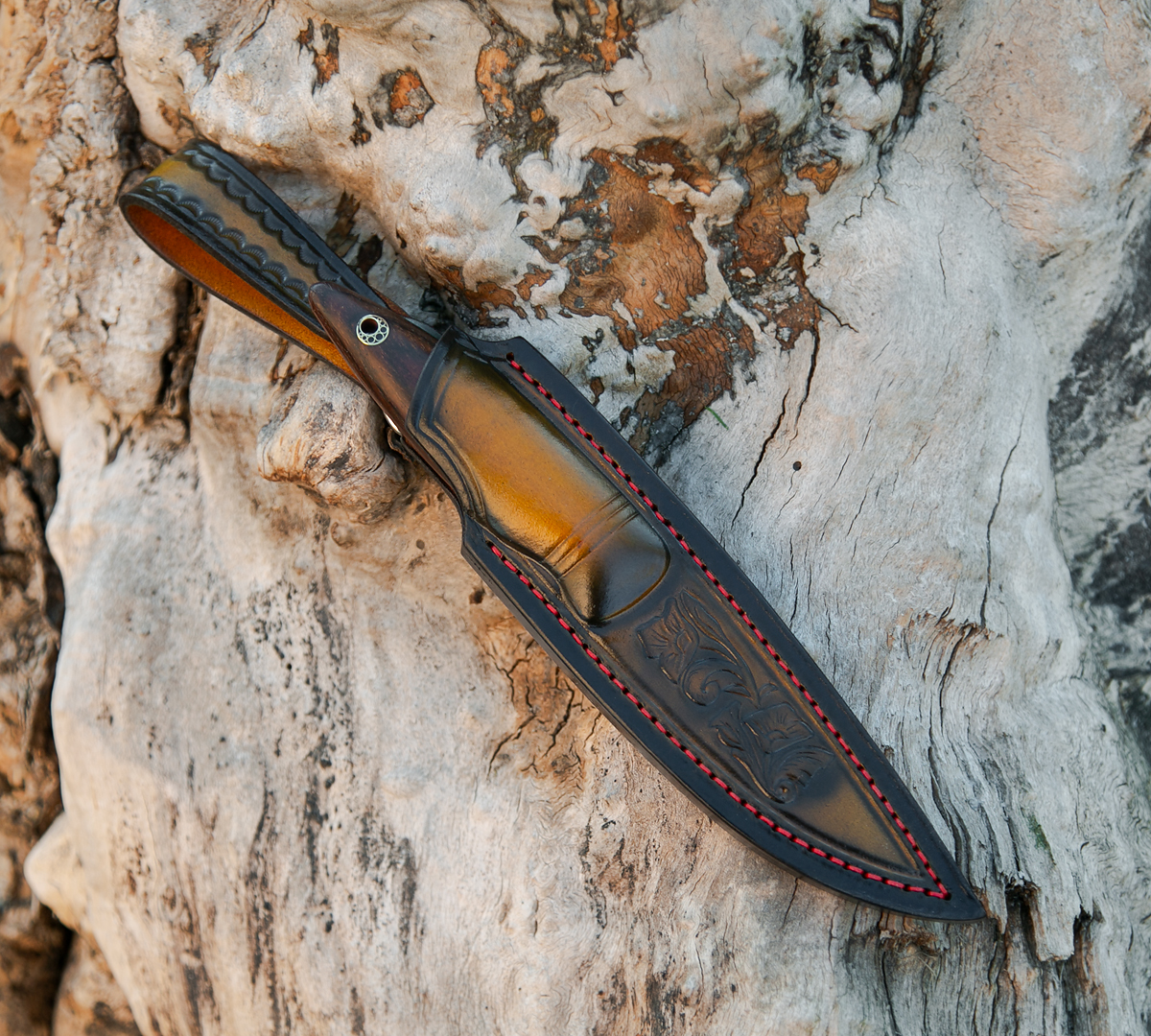 Нож Грибник из мозаичной дамасской стали