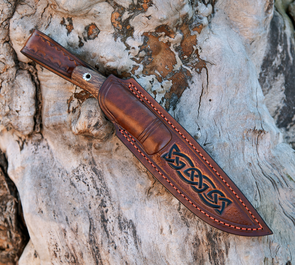 Нож Грибник из мозаичной дамасской стали